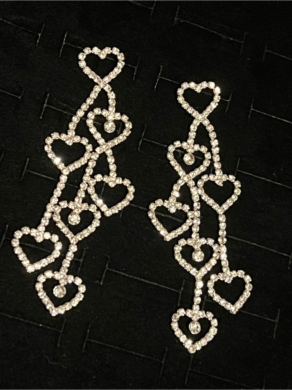 CZ Heart Drop Earrings - Silver Tone